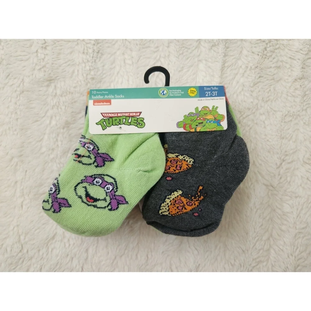 Teenage Mutant Ninja Turtles 10-Pair Toddler Ankle Socks 2T-3T Nickelodeon *NEW*